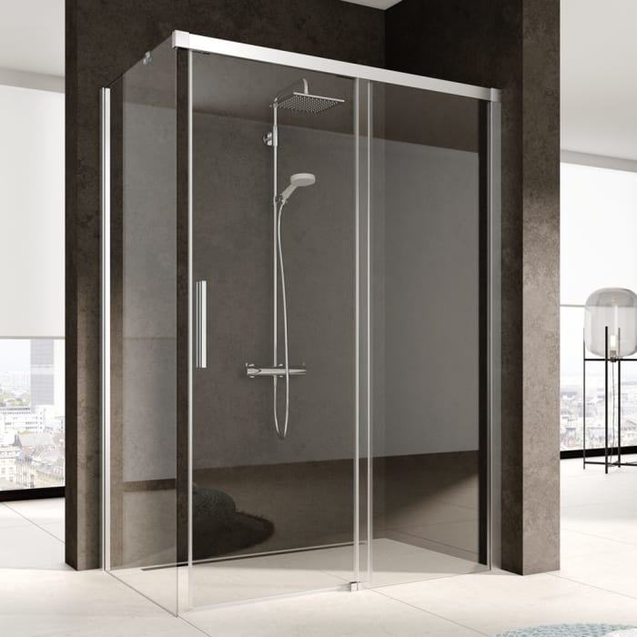 Kermi Nica Gleittür 2-teilig bodenfrei 140 cm mit Festfeld rechts zur Kombination mit Seitenwand