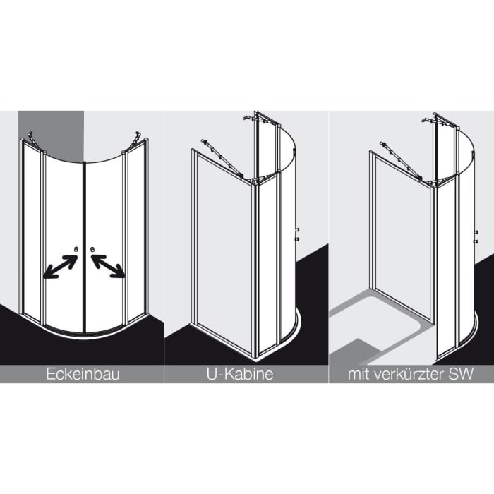 Kermi Nova 2000 Viertelkreis-Duschkabine R50 mit Pendeltüren u. Festfeldern 90x75x200 cm