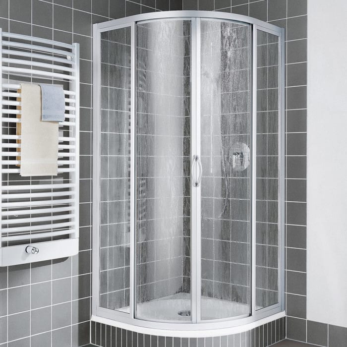 Kermi Nova 2000 Viertelkreis-Duschkabine R53 mit Gleittüren u. Festfeldern 90x90x185 cm