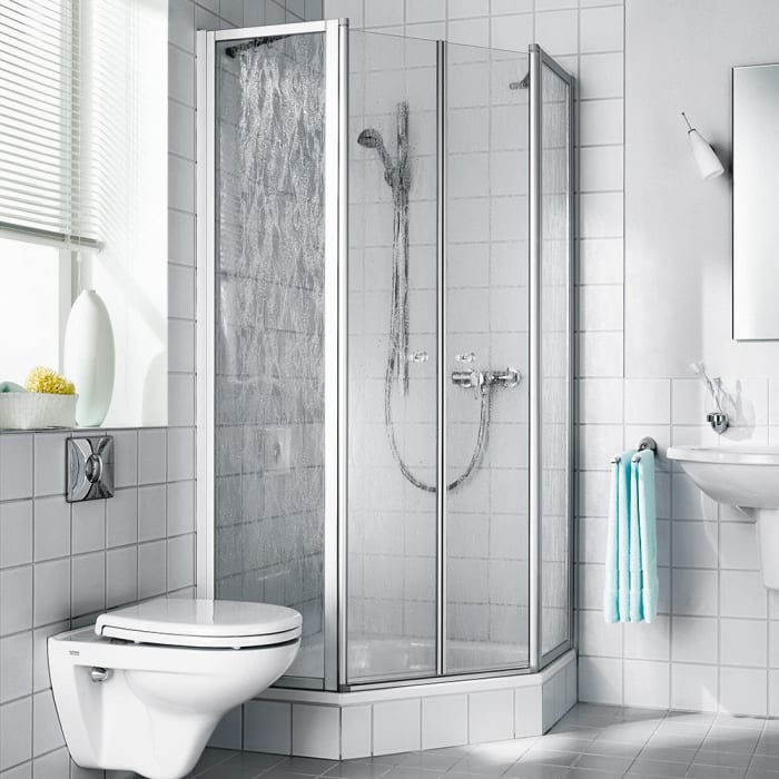 Kermi Nova 2000 F45 Fünfeck-Duschkabine mit Pendeltüren u. Festfeldern 80x80x200 cm