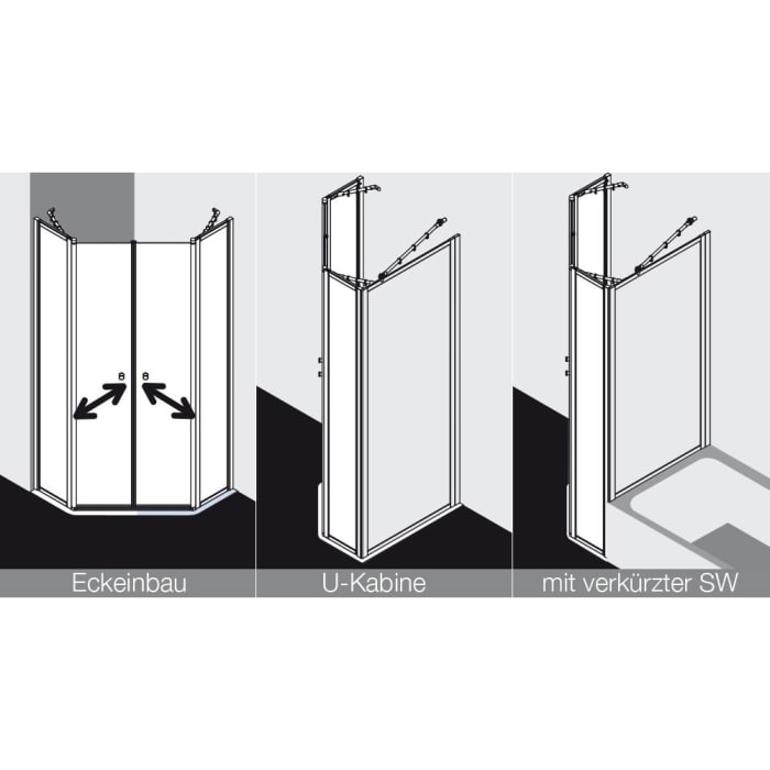 Kermi Nova 2000 F39 Fünfeck-Duschkabine mit Pendeltüren u. Festfeldern 104x104x185 cm