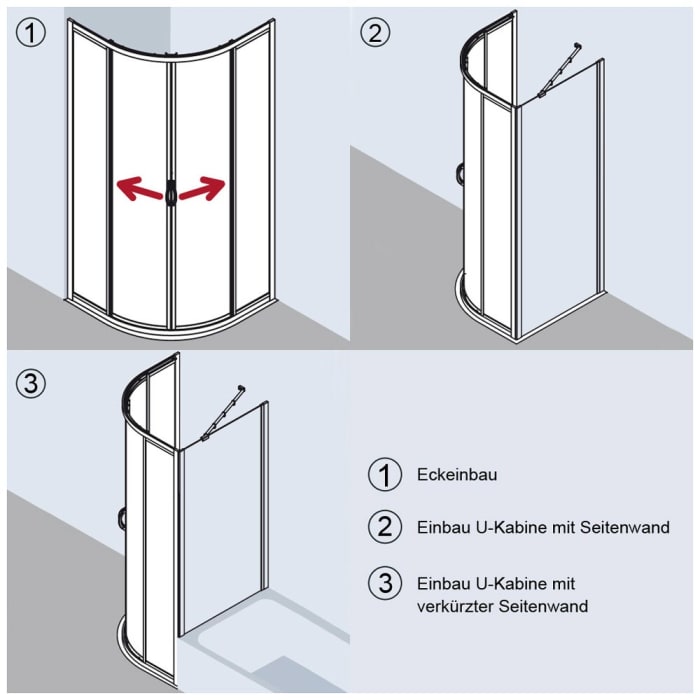 Kermi Nova 2000 Viertelkreis-Duschkabine R50 mit Gleittüren u. Festfeldern 90x75x185 cm
