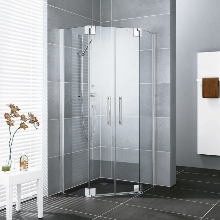 Kermi Pasa XP Fünfeck-Duschkabine mit Pendeltüren 90 x 90 cm, 43,7 cm Schenkelmaß
