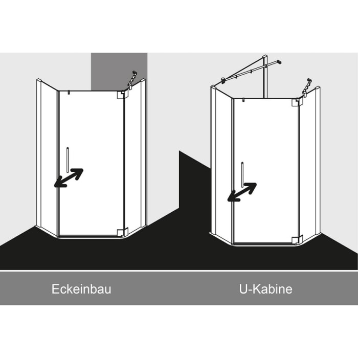 Kermi Pasa XP Fünfeck-Duschkabine 90 x 75 cm, 45/30 cm Schenkelmaß, Anschlag rechts