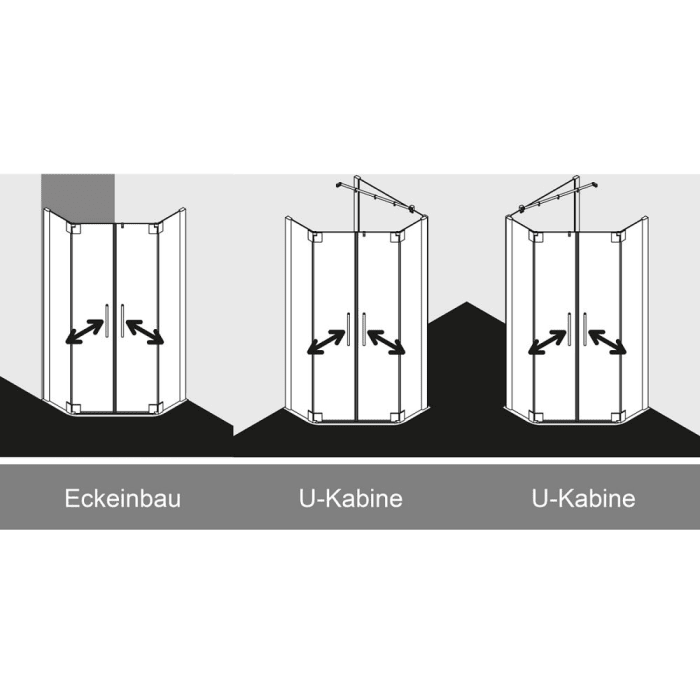 Kermi Pasa XP Fünfeck-Duschkabine mit Pendeltüren 90 x 90 cm, 47,5 cm Schenkelmaß