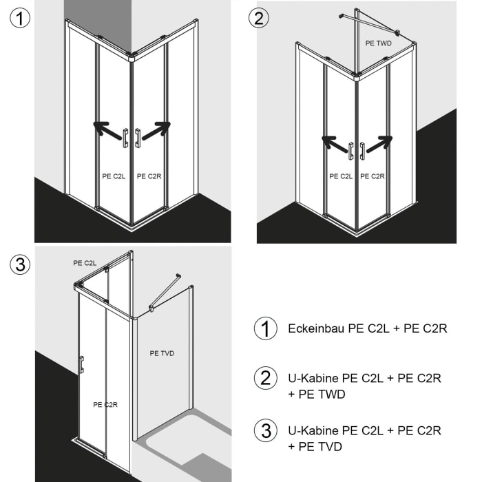 Kermi Pega Eckeinstieg 2-teilig bodenfrei Gleittüren 80 x 200 cm , Halbteil links