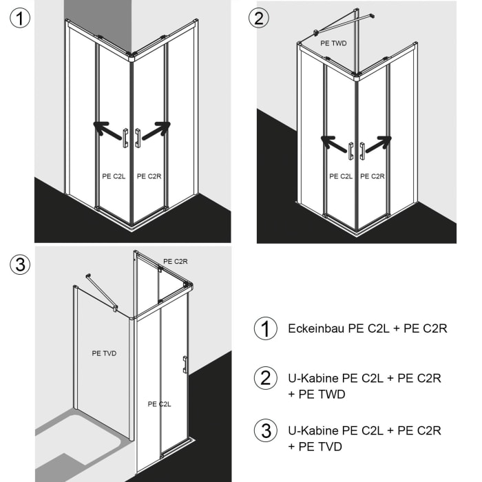Kermi Pega Eckeinstieg 2-teilig bodenfrei Gleittüren 120 x 200 cm , Halbteil rechts