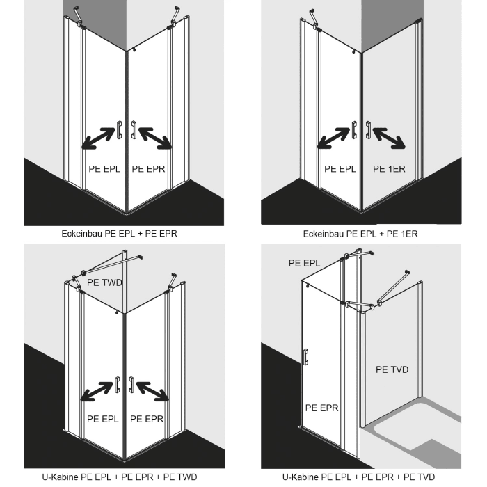 Kermi Pega Eckeinstieg Pendeltür mit Festfeld 90 x 200 cm , Halbteil links