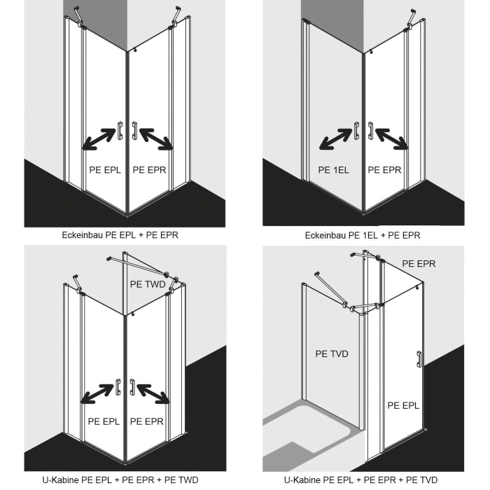 Kermi Pega Eckeinstieg Pendeltür mit Festfeld 75 x 200 cm , Halbteil rechts