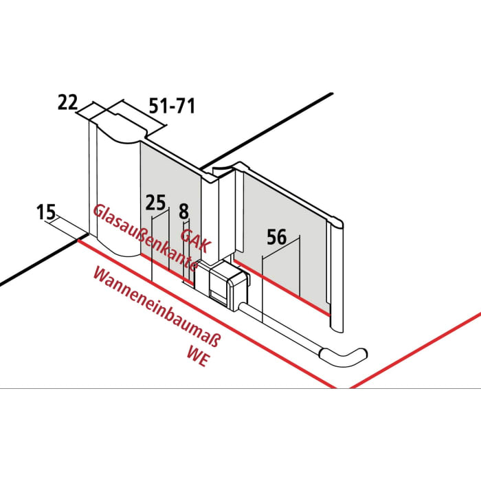 Kermi Pega Eckeinstieg 2-teilig bodenfrei Gleittüren 110 x 200 cm , Halbteil links