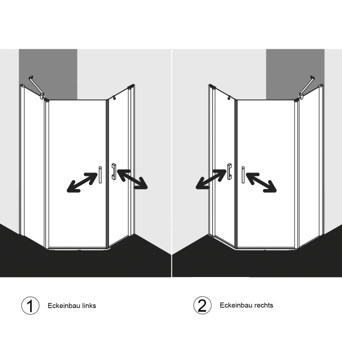 Kermi Pega Fünfeck-Duschkabine Pendeltüren mit Festfeld 100 x 100 cm, Schenkelmaß Wanne 50 cm, Anschlag links
