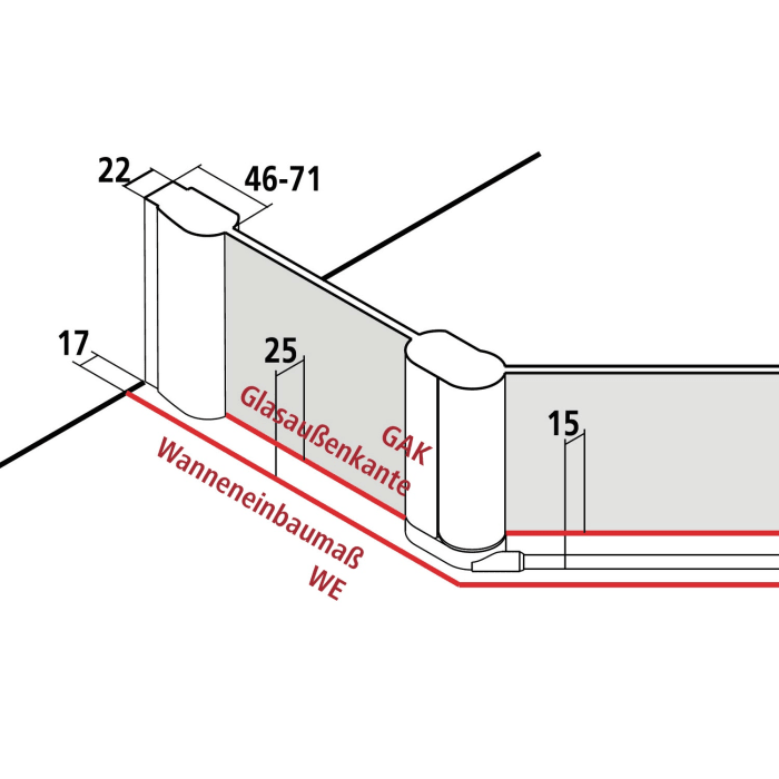 Kermi Pega Fünfeck-Duschkabine Pendeltüren mit Festfeldern 90 x 90 cm, Schenkelmaß Wanne: 47,5 cm