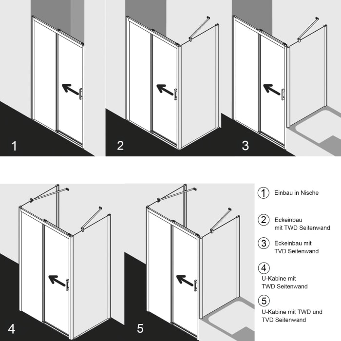 Kermi Pega Gleittür 2-teilig mit Festfeld 150 cm, Festfeld links