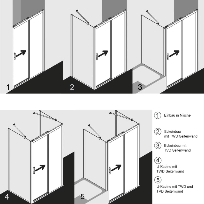 Kermi Pega Gleittür 2-teilig mit Festfeld 150 cm, Festfeld rechts