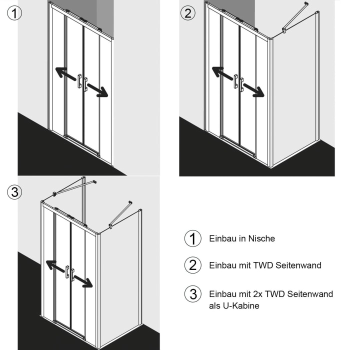 Kermi Pega Gleittür 4-teilig bodenfrei mit Festfeldern 160 cm