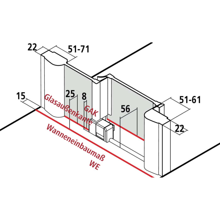 Kermi Pega Gleittür 2-teilig mit Festfeld 120 cm, Festfeld links