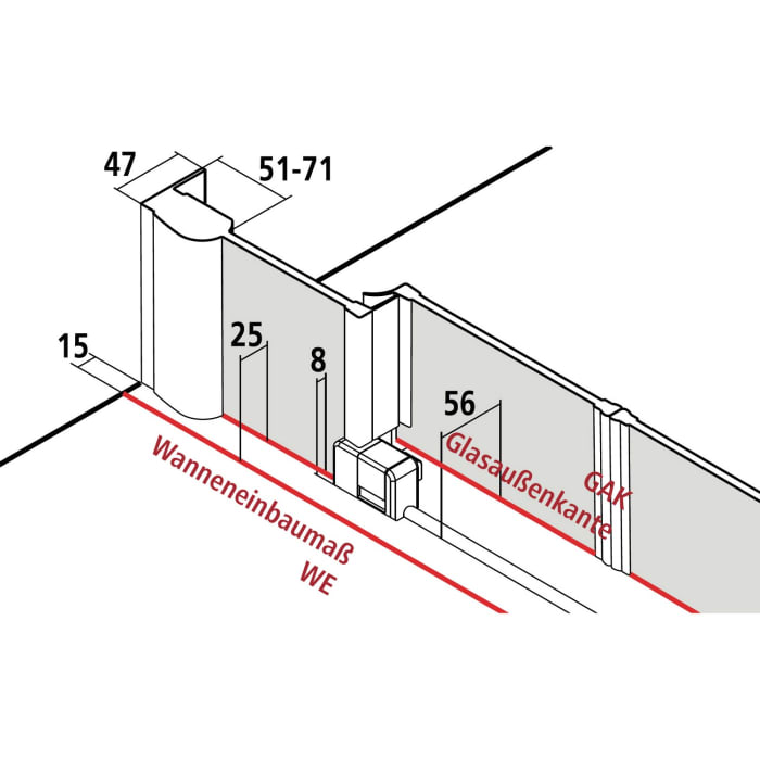 Kermi Pega Gleittür 4-teilig bodenfrei mit Festfeldern 140 cm