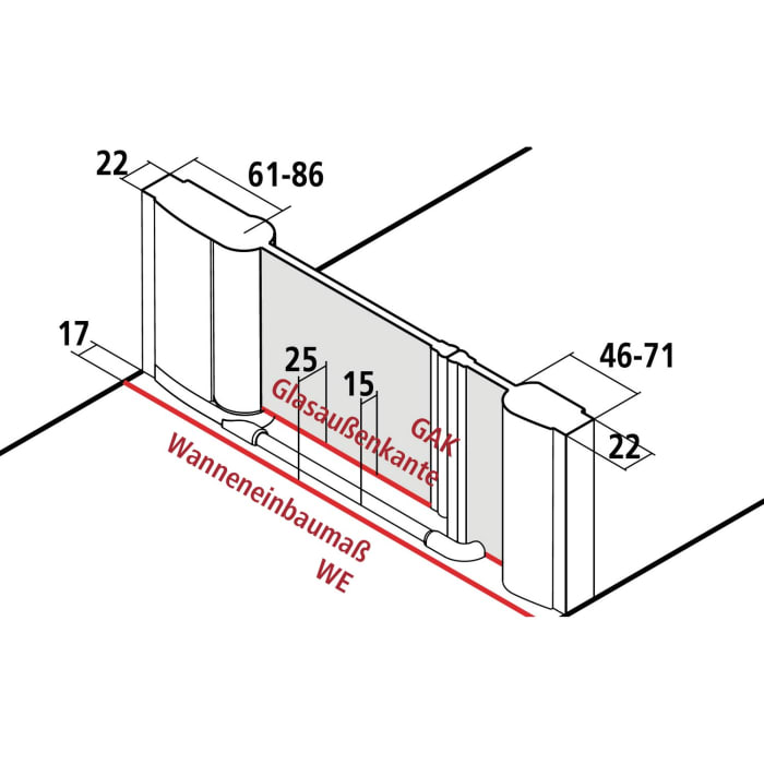 Kermi Pega Pendeltür 1-flügelig mit Festfeld 150 cm, Anschlag rechts