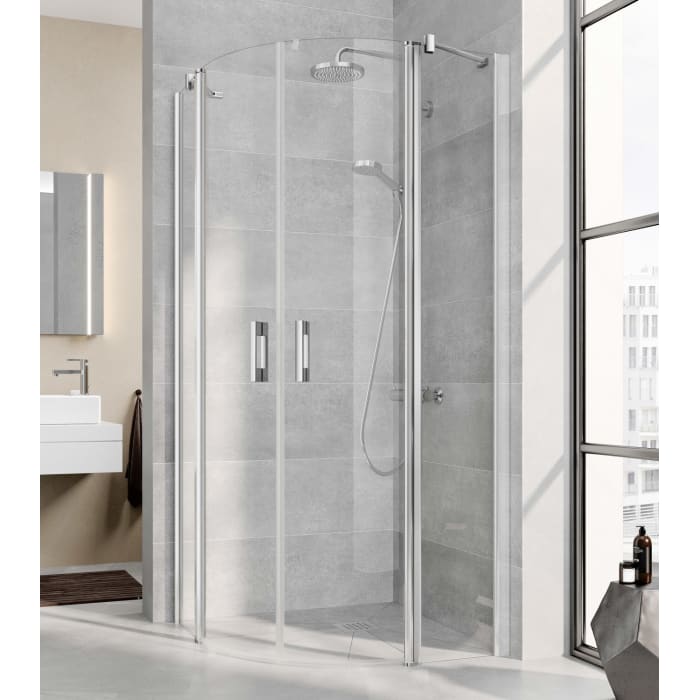 Kermi Pega Viertelkreis-Duschkabine Pendeltüren mit Festfeldern 90 x 90 cm
