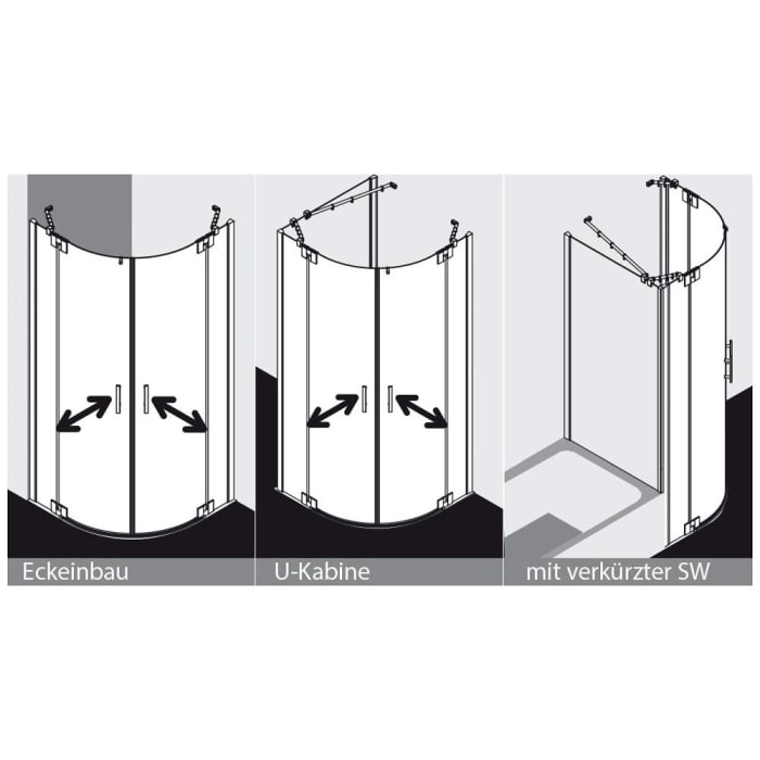 Kermi Filia XP Viertelkreis Pendeltür 2-flügelig 90 cm mit Festfeld für Eckeinbau