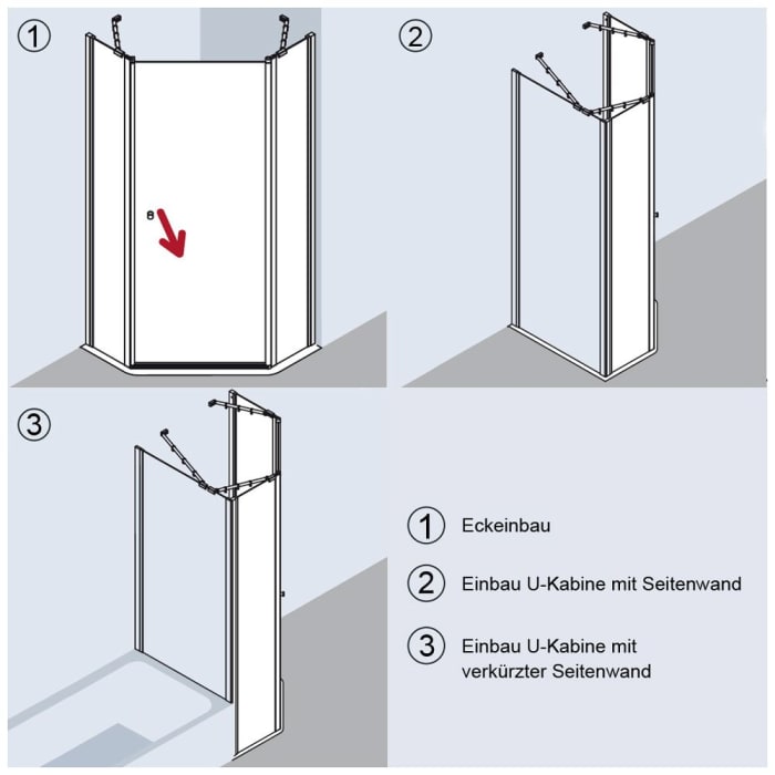Kermi Ibiza 2000 Fünfeck-Duschkabine 90 x 90 cm mit Schwingtür, Anschlag rechts, SMW 46,9 cm