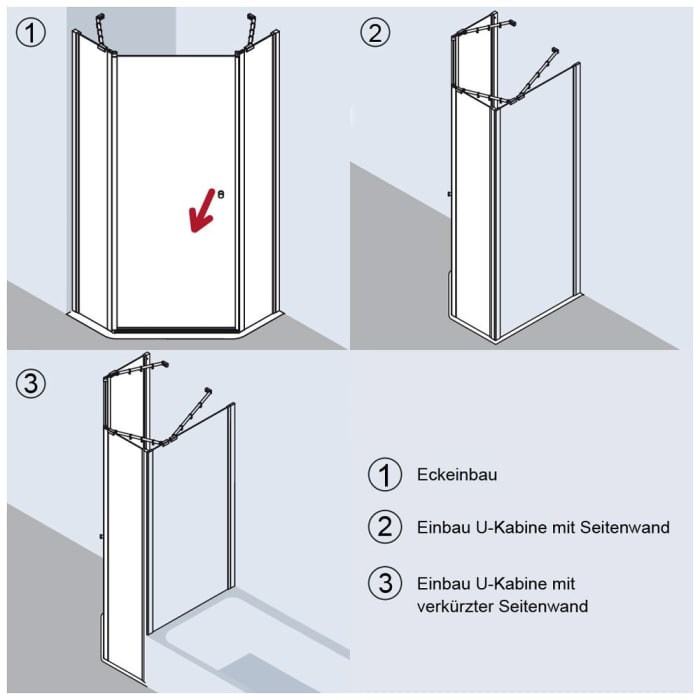 Kermi Ibiza 2000 Fünfeck-Duschkabine 100 x 100 cm mit Schwingtür, Anschlag links, SMW 56,9 cm