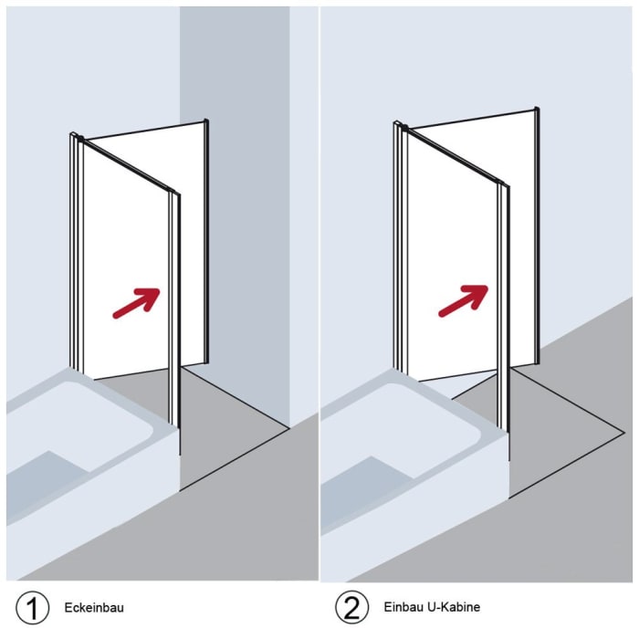 Kermi Ibiza 2000 Seitenwand verkürzt beweglich neben Badewanne 90 x 175 cm, Anschlag links