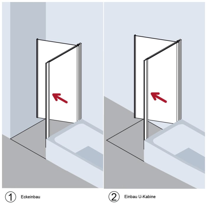 Kermi Ibiza 2000 Seitenwand verkürzt beweglich neben Badewanne 75 x 175 cm, Anschlag rechts