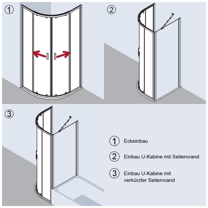 Kermi Ibiza 2000 Viertelkreis-Duschkabine mit Gleittüren 120 x 80 cm, Radius 50 cm
