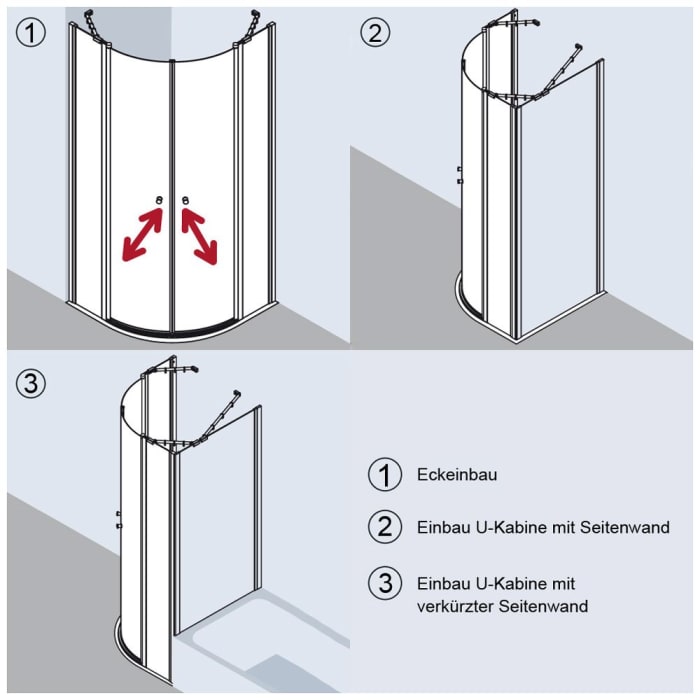Kermi Ibiza 2000 Viertelkreis-Duschkabine mit Pendeltüren 80 x 80 cm, Radius 52 cm