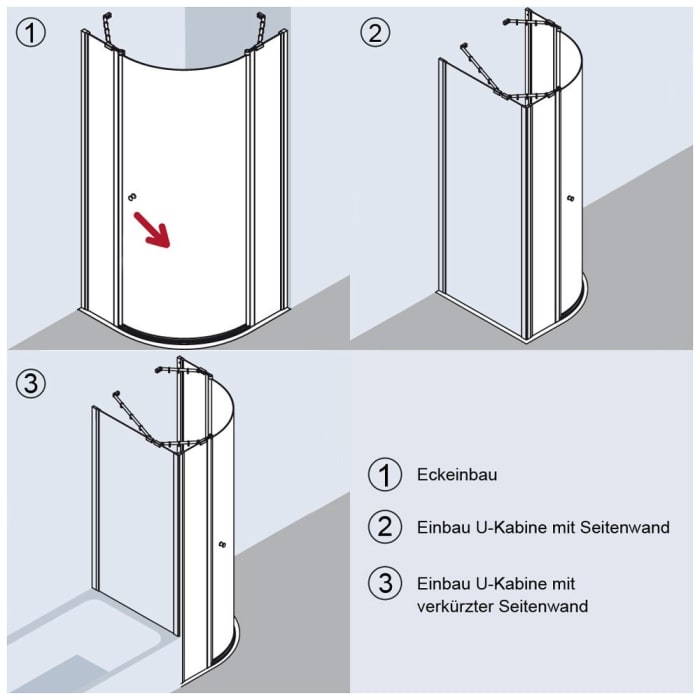 Kermi Ibiza 2000 Viertelkreis-Duschkabine mit Schwingtür 90 x 100 cm, Radius 55 cm