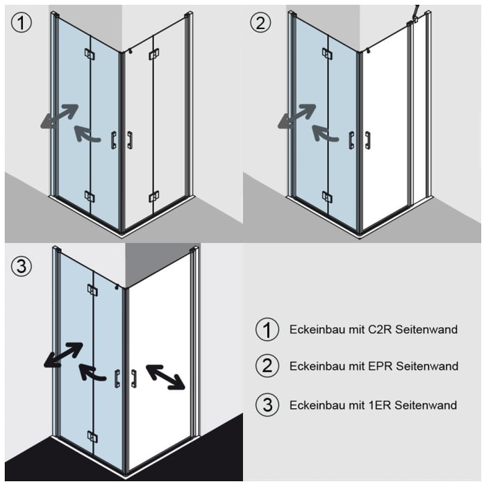 Kermi Liga Eckeinstieg Pendel-Falttüre 2-teilig 100 cm, Halbteil links für Duschwanne