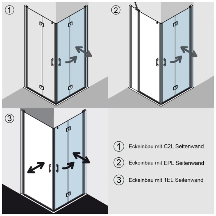 Kermi Liga Eckeinstieg Pendel-Falttüre 2-teilig 120 cm, Halbteil rechts für Duschplatz