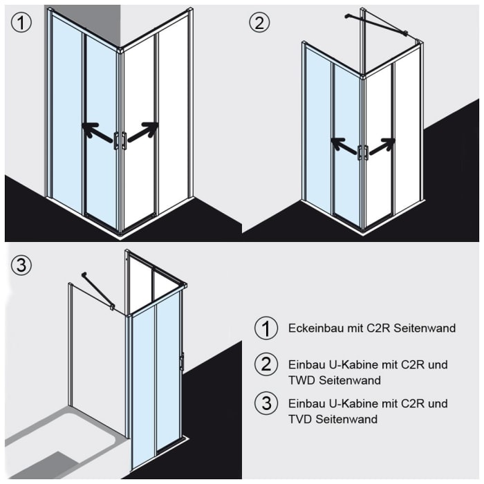 Kermi Liga Eckeinstieg 2-teilig bodenfreie Gleittür 90 cm, Halbteil links