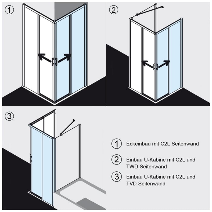Kermi Liga Eckeinstieg 2-teilig bodenfreie Gleittür 100 cm, Halbteil rechts