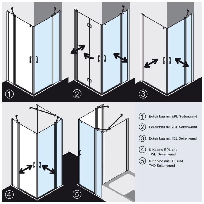 Kermi Liga Eckeinstieg Pendeltür mit Festteil , Halbteil 90 cm rechts