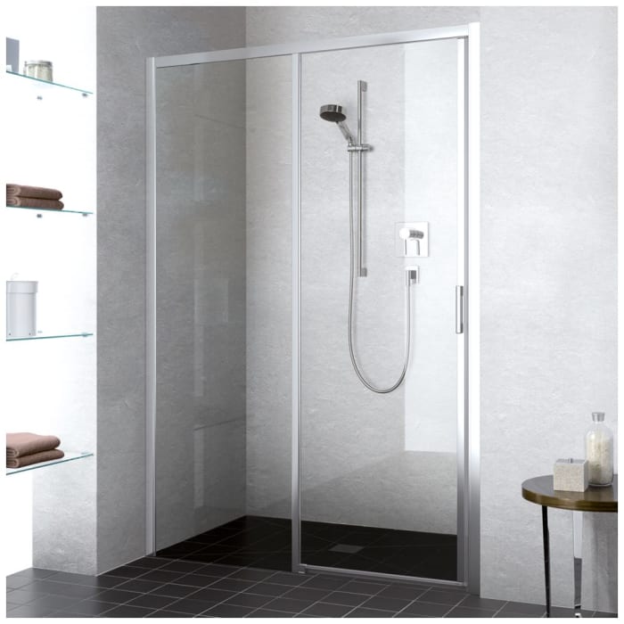 Kermi Liga Gleittür 2-teilig bodenfrei 145 cm für Duschwanne mit Festfeld links