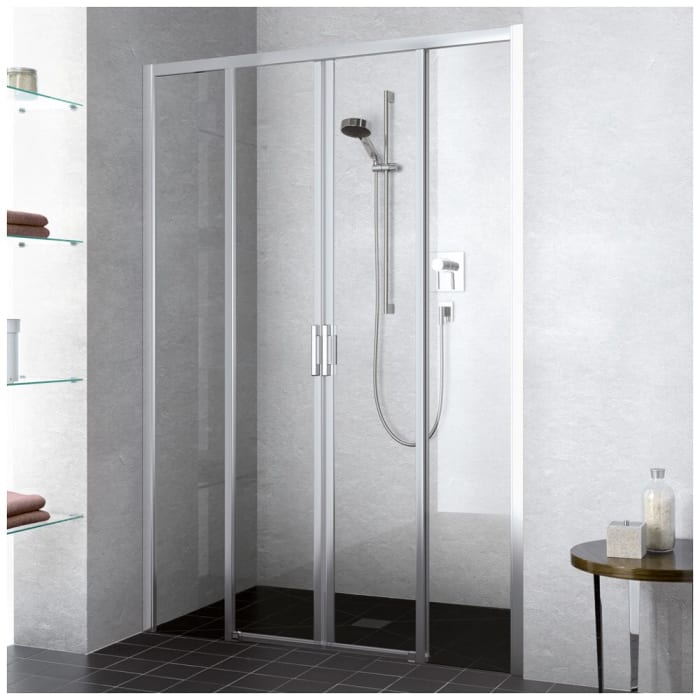 Kermi Liga Gleittür 4-teilig bodenfrei 120 cm mit Festfeldern für Duschplatz