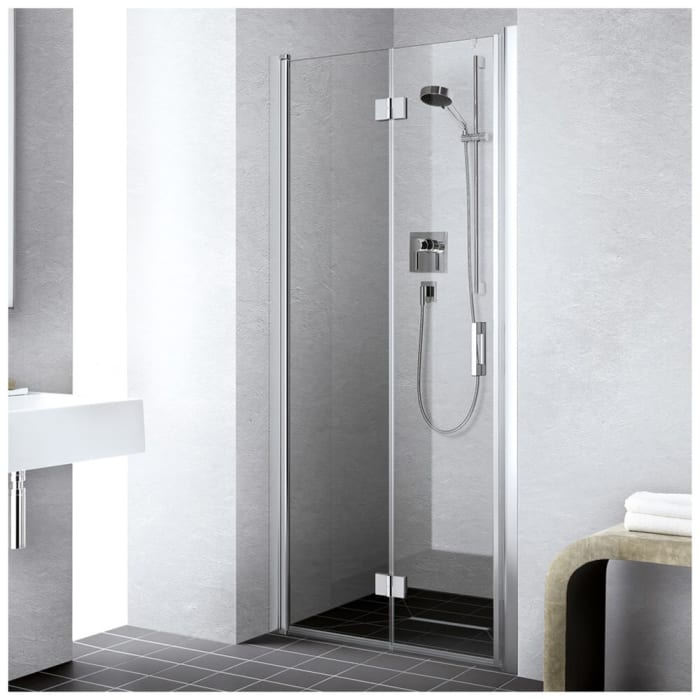 Kermi Liga Pendel-Falttür für Duschplatz 80 cm mit 2 Glasflügeln, Anschlag links
