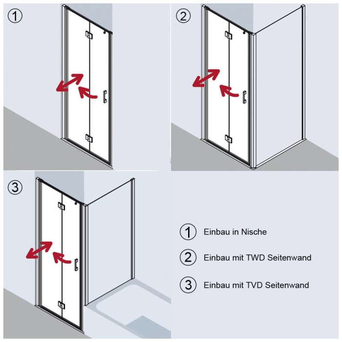 Kermi Liga Pendel-Falttür für Duschwanne 100 cm mit 2 Glasflügeln, Anschlag links