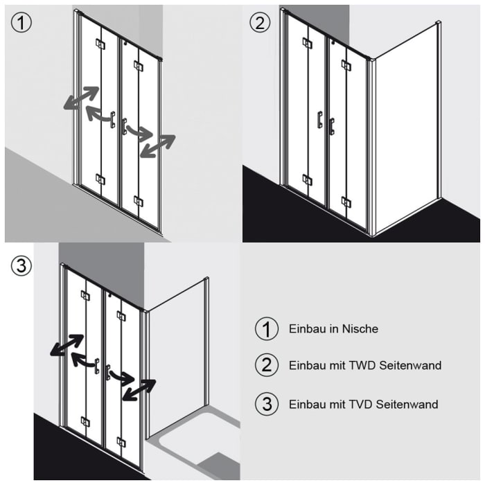 Kermi Liga Pendel-Falttür für Duschwanne 130 cm mit 4 Glasflügeln