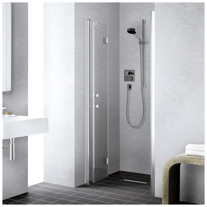 Kermi Liga Pendel-Falttür für Duschplatz 75 cm mit 2 Glasflügeln, Anschlag links