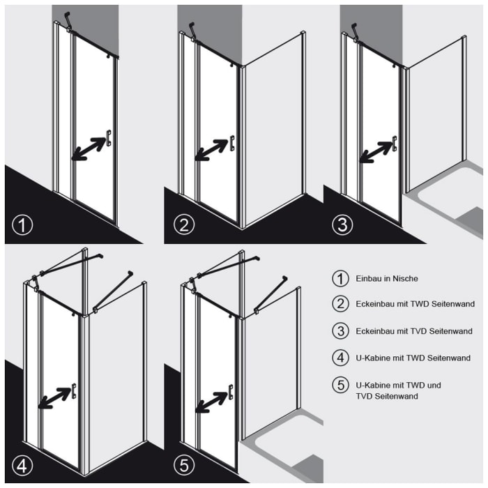 Kermi Liga Pendeltür für Duschwanne 1-flügelig mit Festfeld 80 cm, Anschlag links