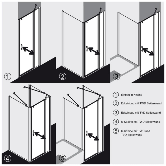 Kermi Liga Pendeltür für Duschwanne 1-flügelig mit Festfeld 90 cm, Anschlag rechts