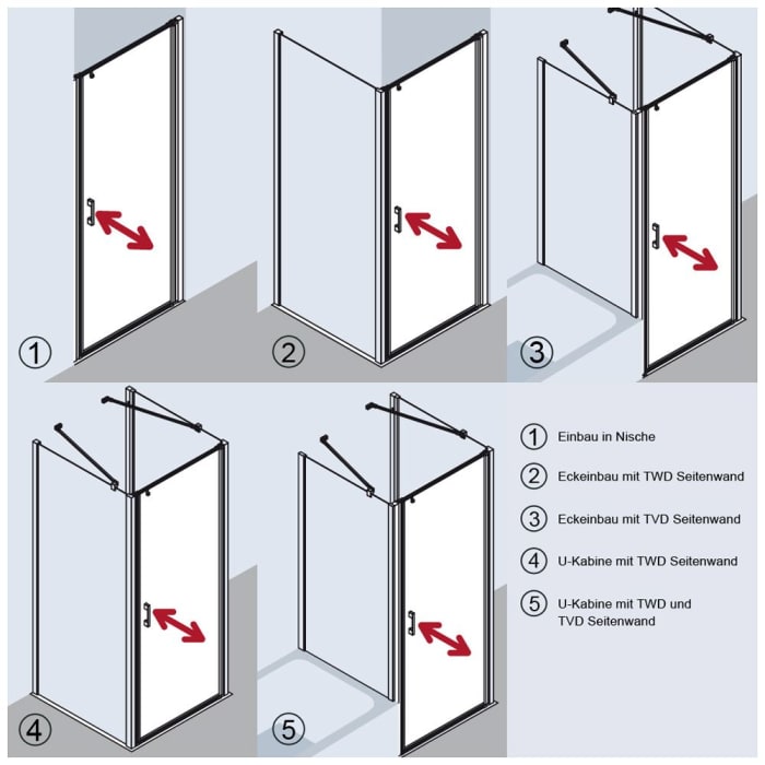 Kermi Liga Pendeltür für Duschplatz 1-flügelig 100 cm, Anschlag rechts