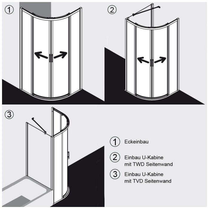 Kermi Liga Viertelkreis-Duschkabine bodenfrei mit Gleittüren 80 x 80 cm, Radius 55 cm