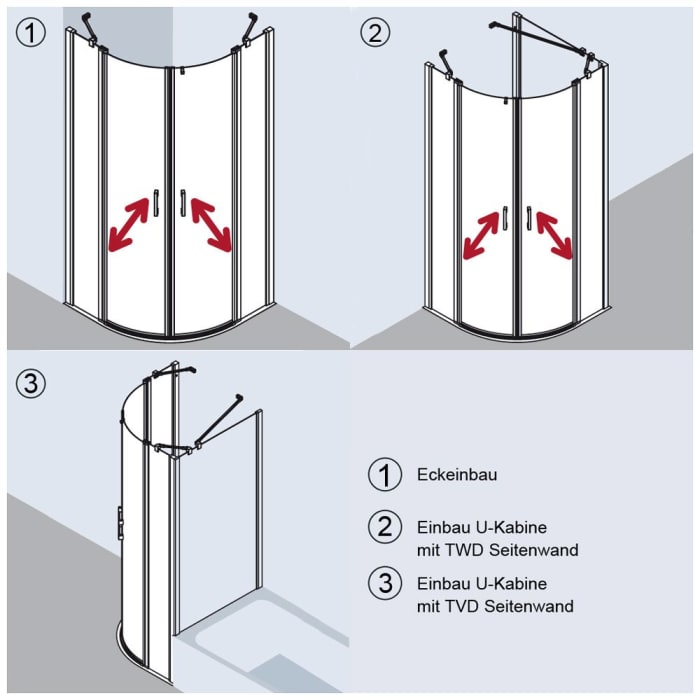 Kermi Liga Viertelkreis-Duschkabine mit zwei Pendeltüren und Festfeldern 90 x 90 cm