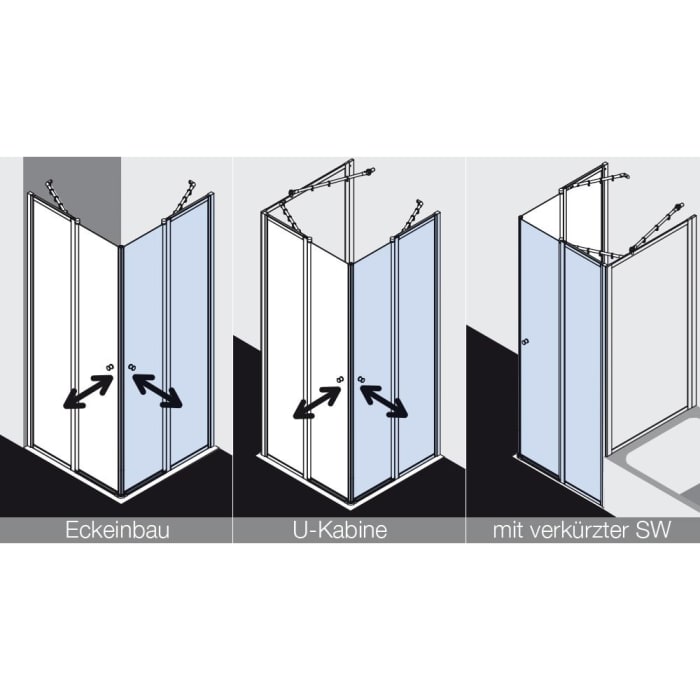 Kermi Nova 2000 Eckeinstieg 2-teilig 75 x 185 cm, Pendeltüren mit Festfeldern, Halbteil rechts