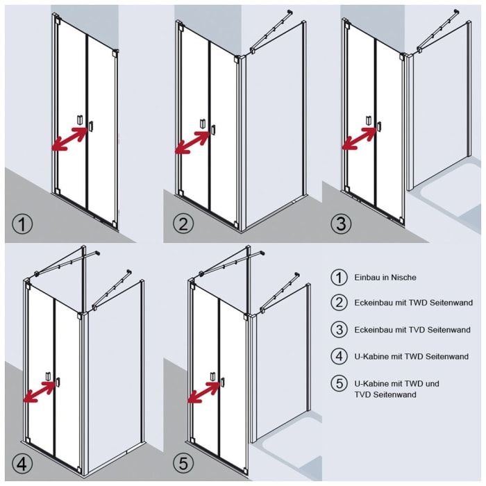 Kermi Raya Pendeltür 2-flügelig 80 cm für Nische und Kombination mit Seitenwand