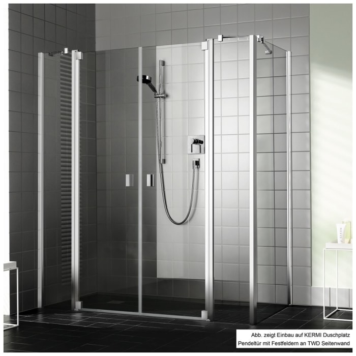 Kermi Raya Pendeltür 2-flügelig 160 cm mit 2 Festteilen für Nische und Kombination mit Seitenwand